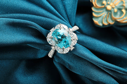 ANSTER JEWELRY 4.6 CTW Oval Lab Grown Paraiba S925 Ring plated