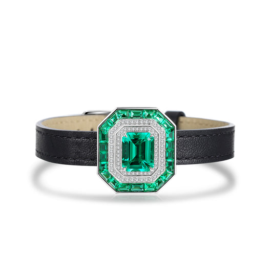 Pulseira ANSTER Jewelry 4,4 CTW Asscher Lab Grown Esmeralda S925 banhada a ouro