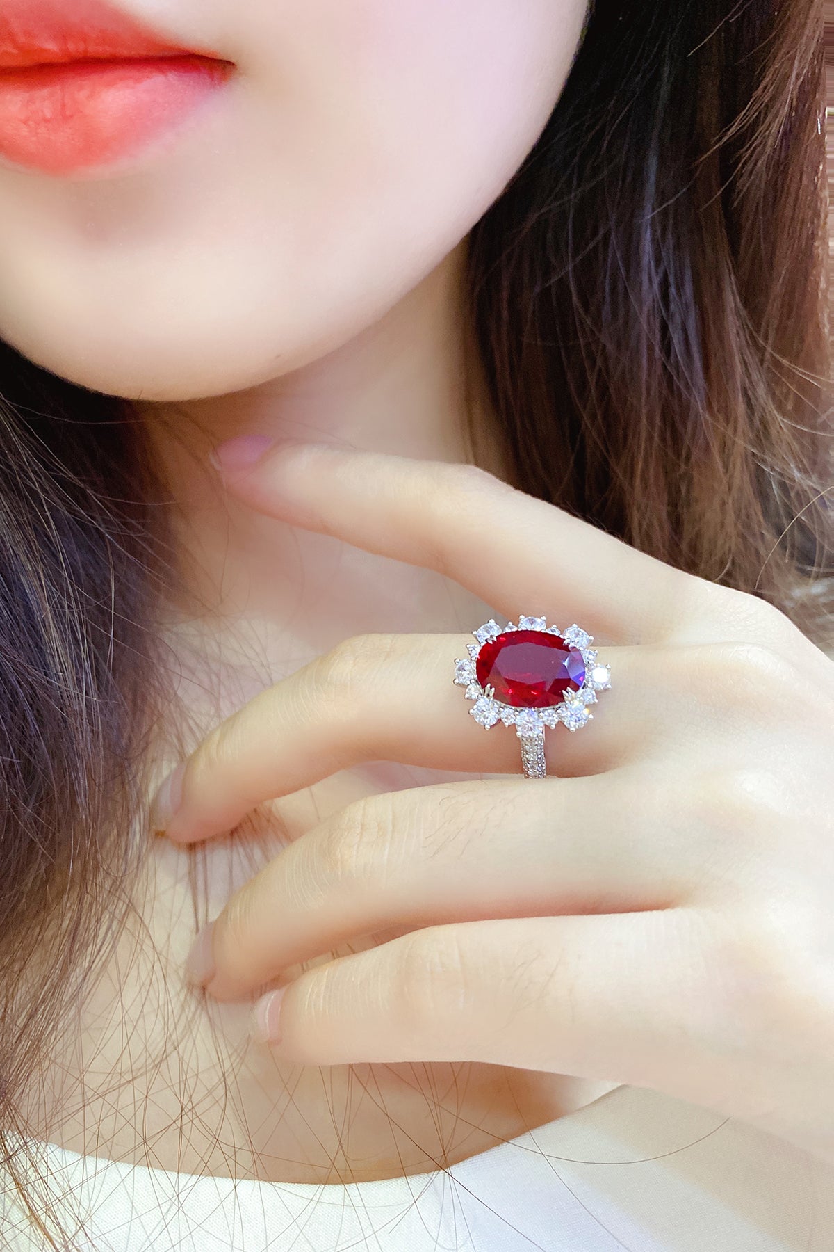 7.5 CTW Oval Lab Grown Ruby S925 Ring plated