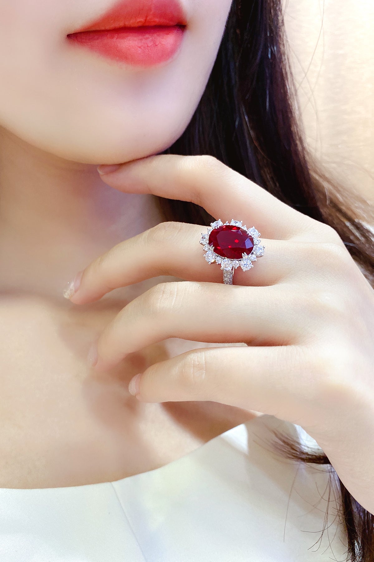 7.5 CTW Oval Lab Grown Ruby S925 Ring plated