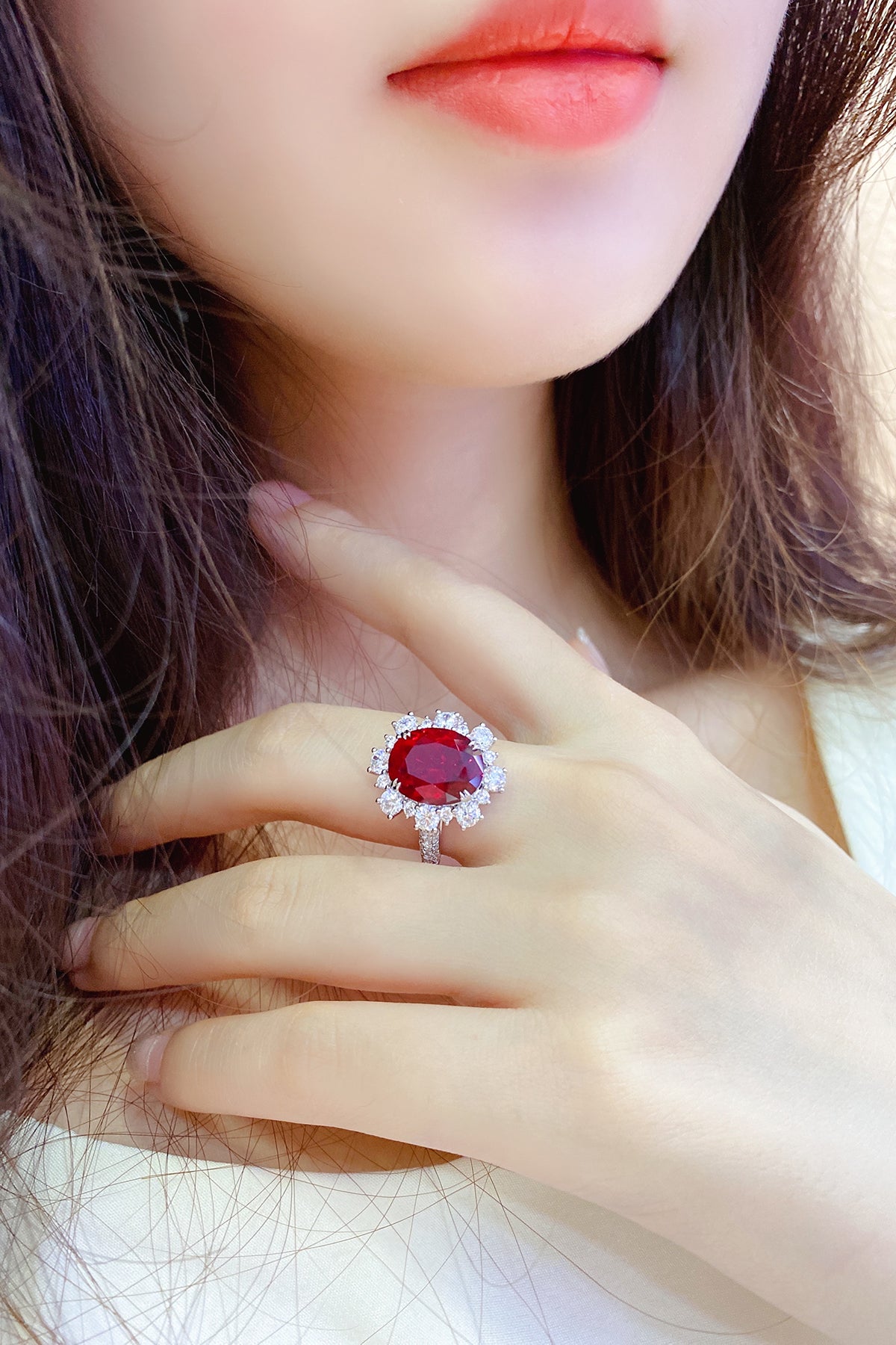 7.5 CTW Oval Lab Grown Ruby S925 Ring plated