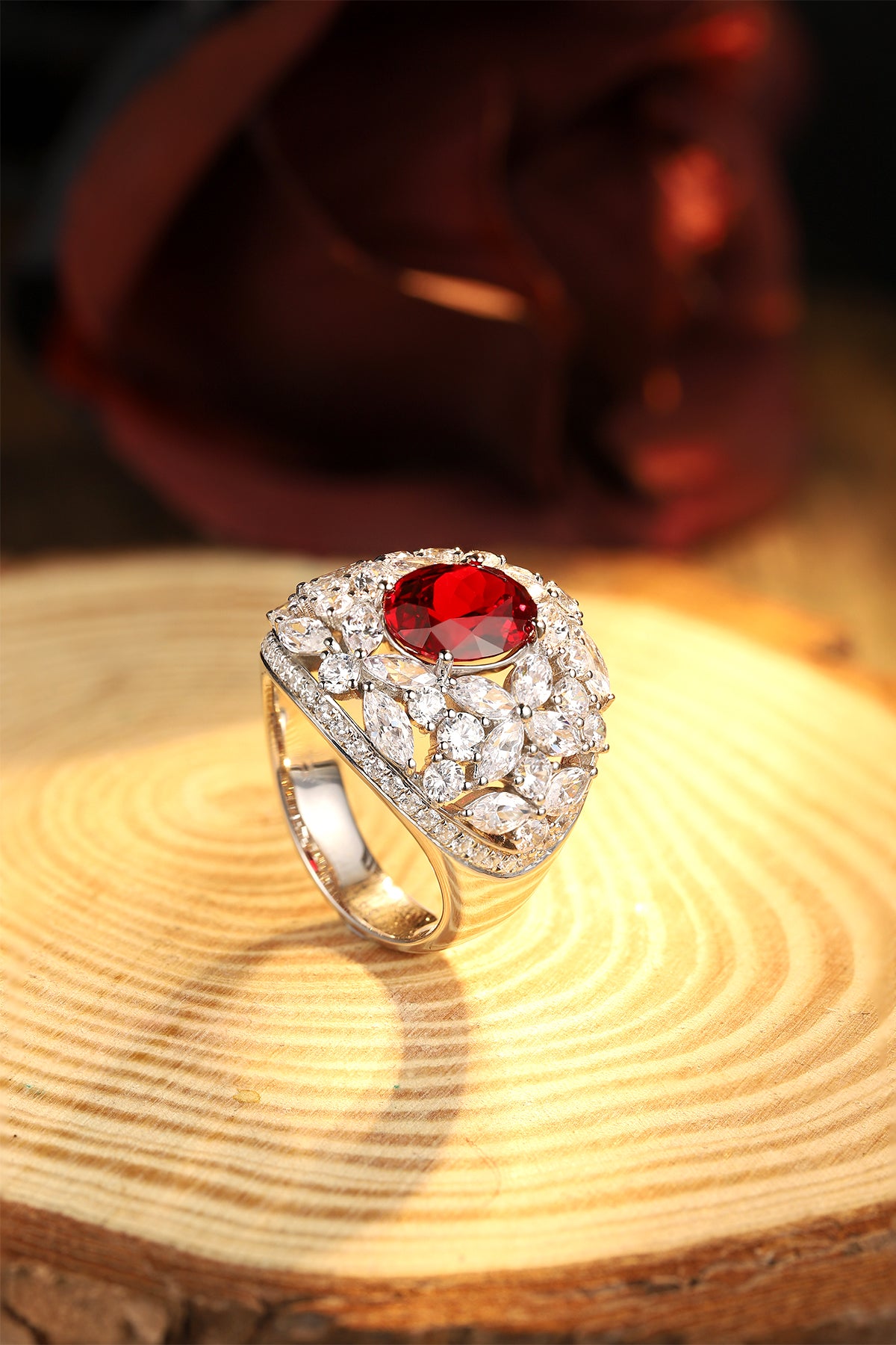 3.7 CTW Oval Lab Grown Ruby S925 Ring plated