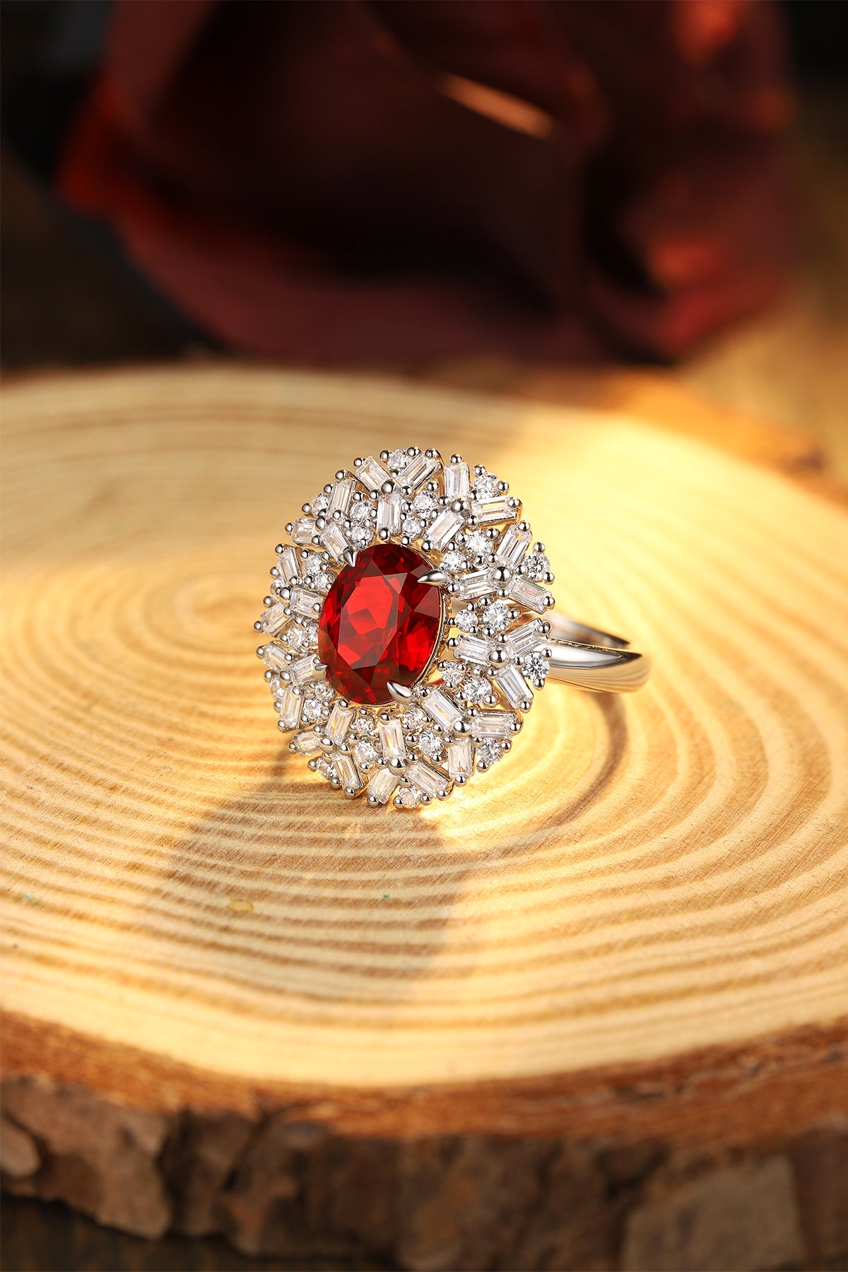 3.6 CTW Oval Lab Grown Ruby S925 Ring plated