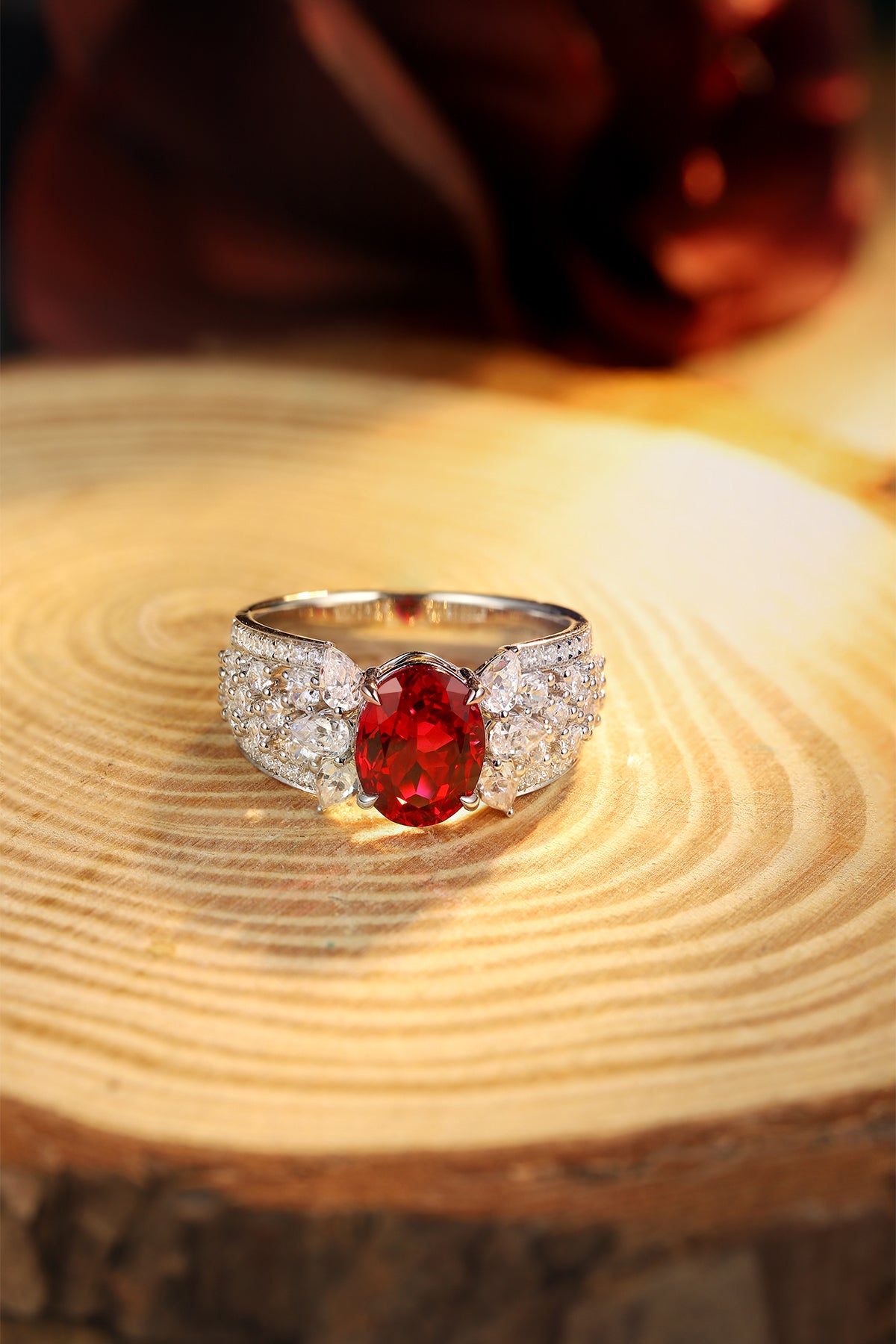 ANSTER JEWELRY 2.5 CTW Oval Lab Grown Ruby S925 Ring plated
