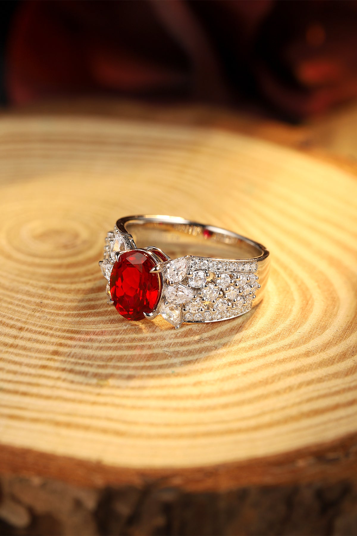 ANSTER JEWELRY 2.5 CTW Oval Lab Grown Ruby S925 Ring plated