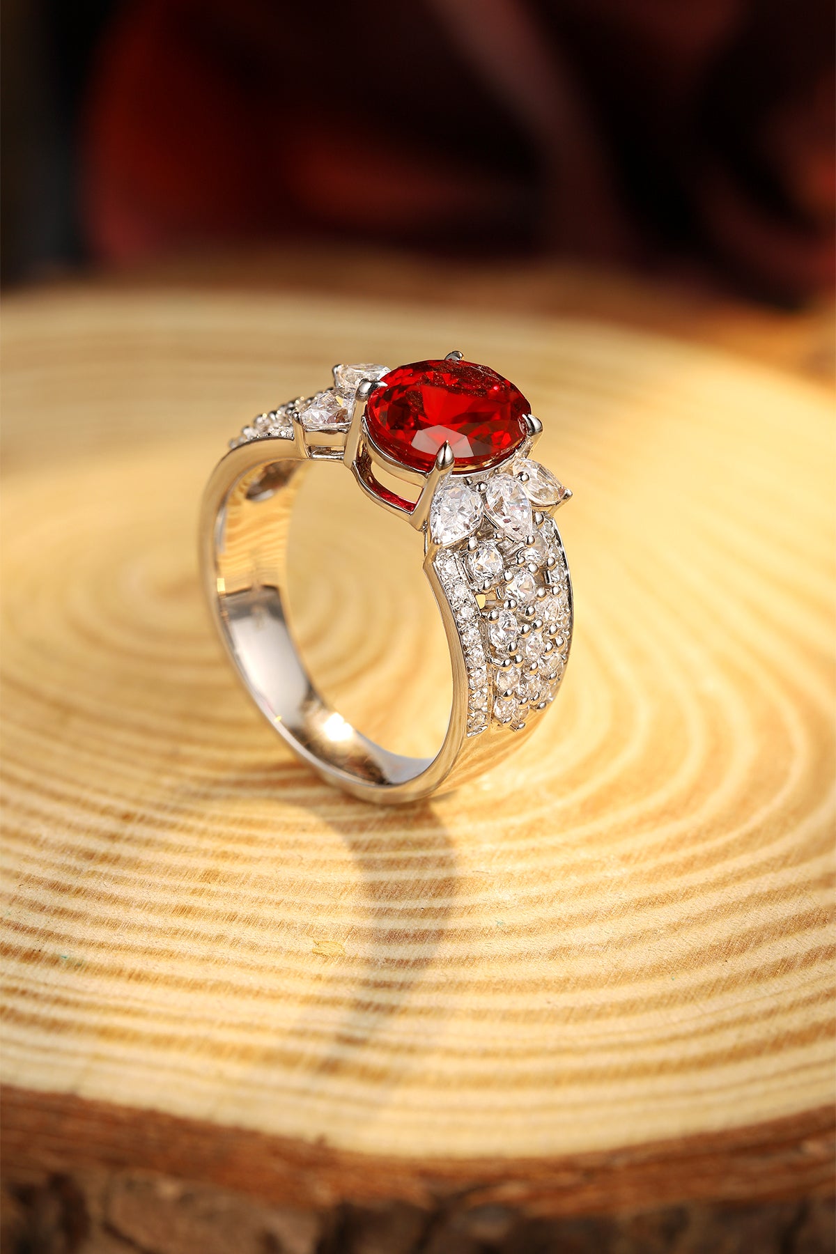 ANSTER JEWELRY 2.5 CTW Oval Lab Grown Ruby S925 Ring plated