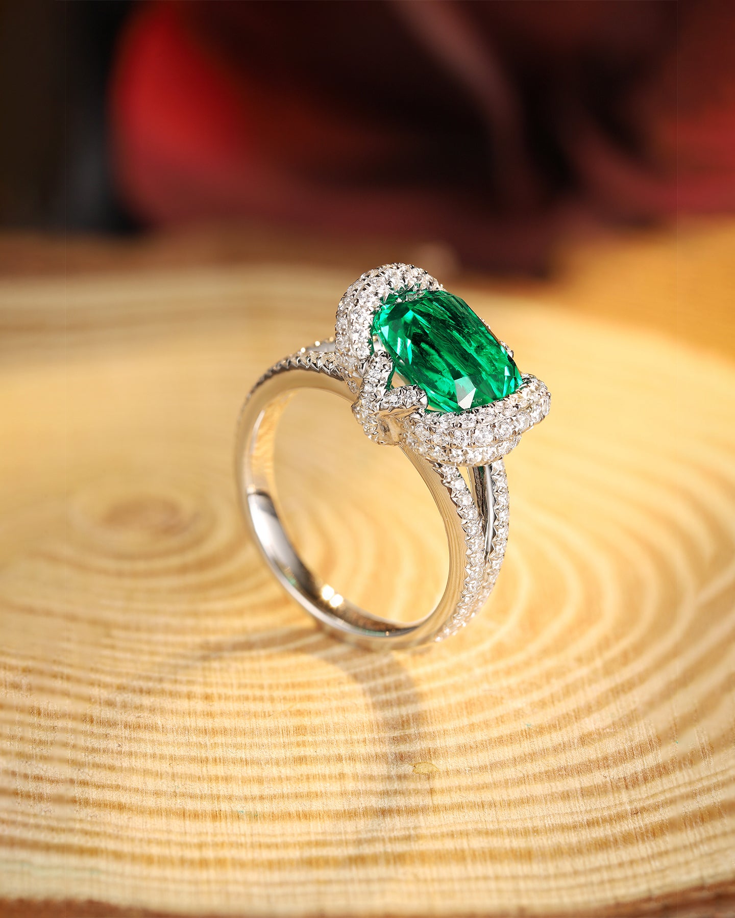 ANSTER JEWELRY 3 CTW Cushion Lab Grown Emerald 18K Gold Ring plated