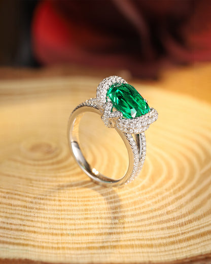 ANSTER JEWELRY 3 CTW Cushion Lab Grown Emerald 18K Gold Ring plated