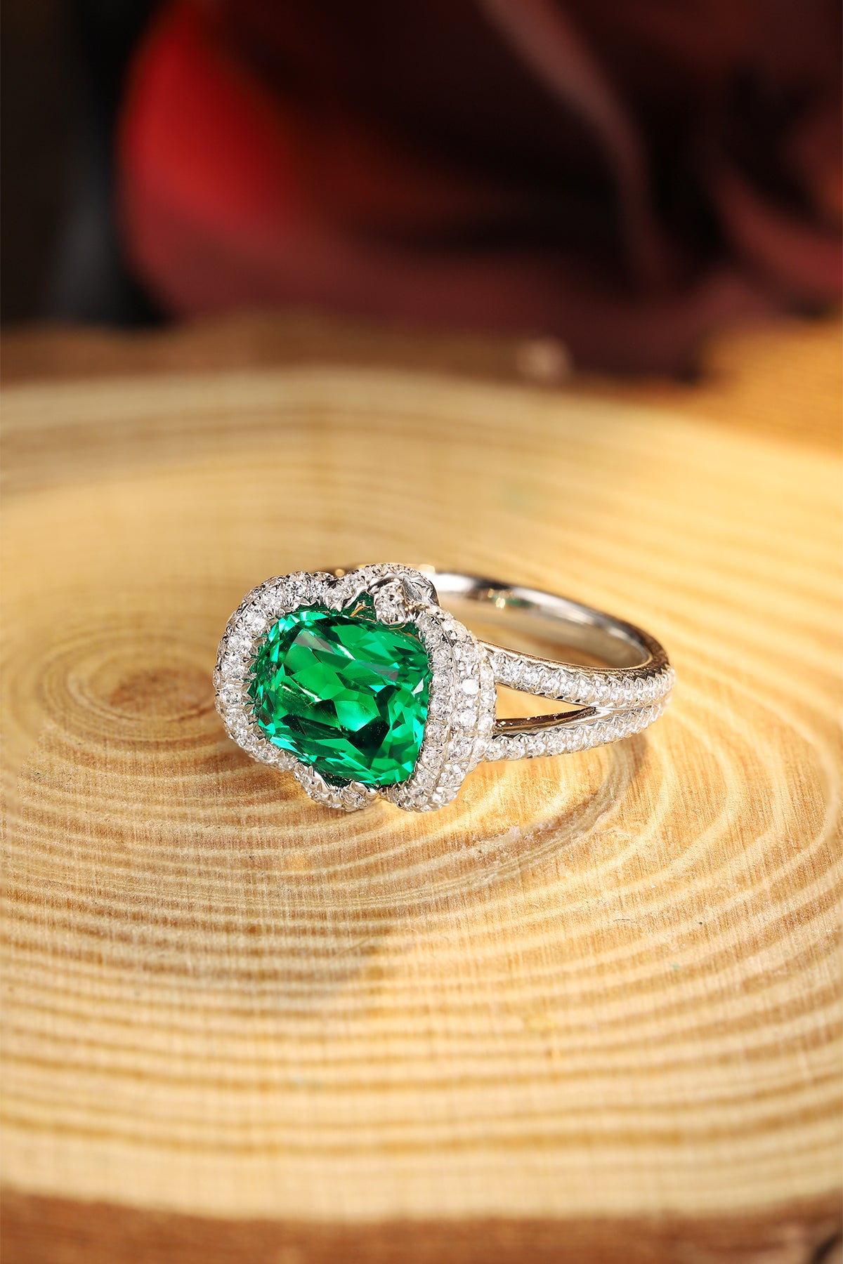 ANSTER JEWELRY 3 CTW Cushion Lab Grown Emerald 18K Gold Ring plated