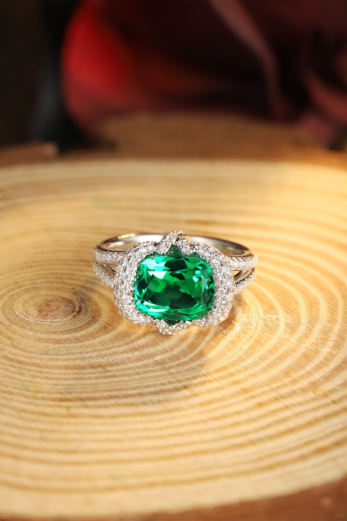 ANSTER JEWELRY 3 CTW Cushion Lab Grown Emerald 18K Gold Ring plated