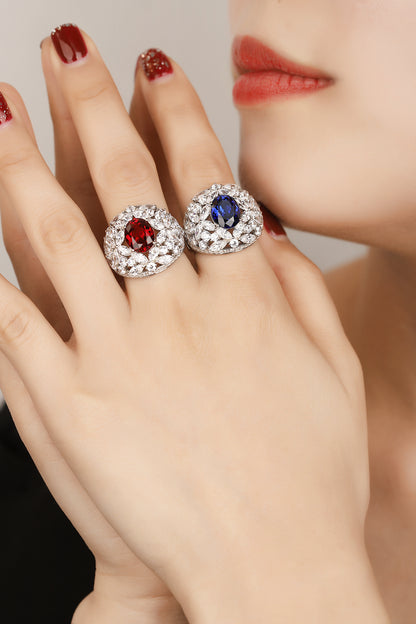 3.7 CTW Oval Lab Grown Ruby S925 Ring plated