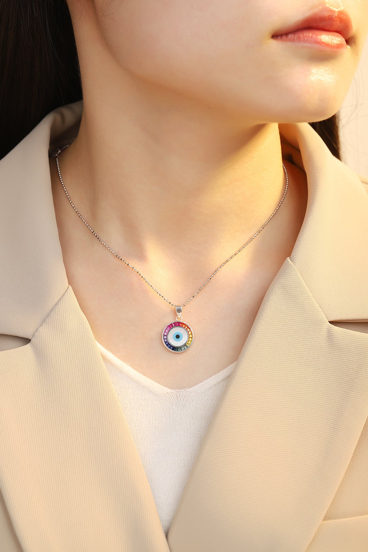 ANSTER Jewelry Princess Lab Grown Rainbow Eye S925 Necklace plated