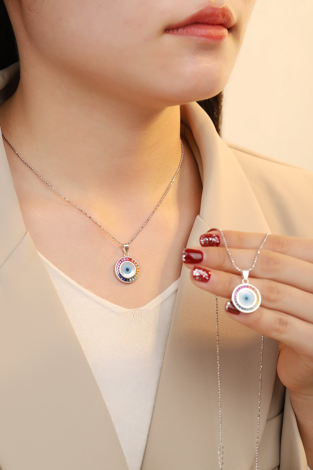ANSTER Jewelry Princess Lab Grown Rainbow Eye S925 Necklace plated