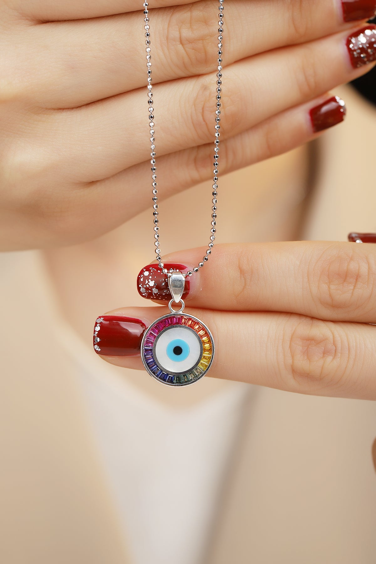 ANSTER Jewelry Princess Lab Grown Rainbow Eye S925 Necklace plated