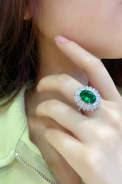 ANSTER JEWELRY 4.1 CTW Oval Lab Grown Emerald 18K Gold Ring plated