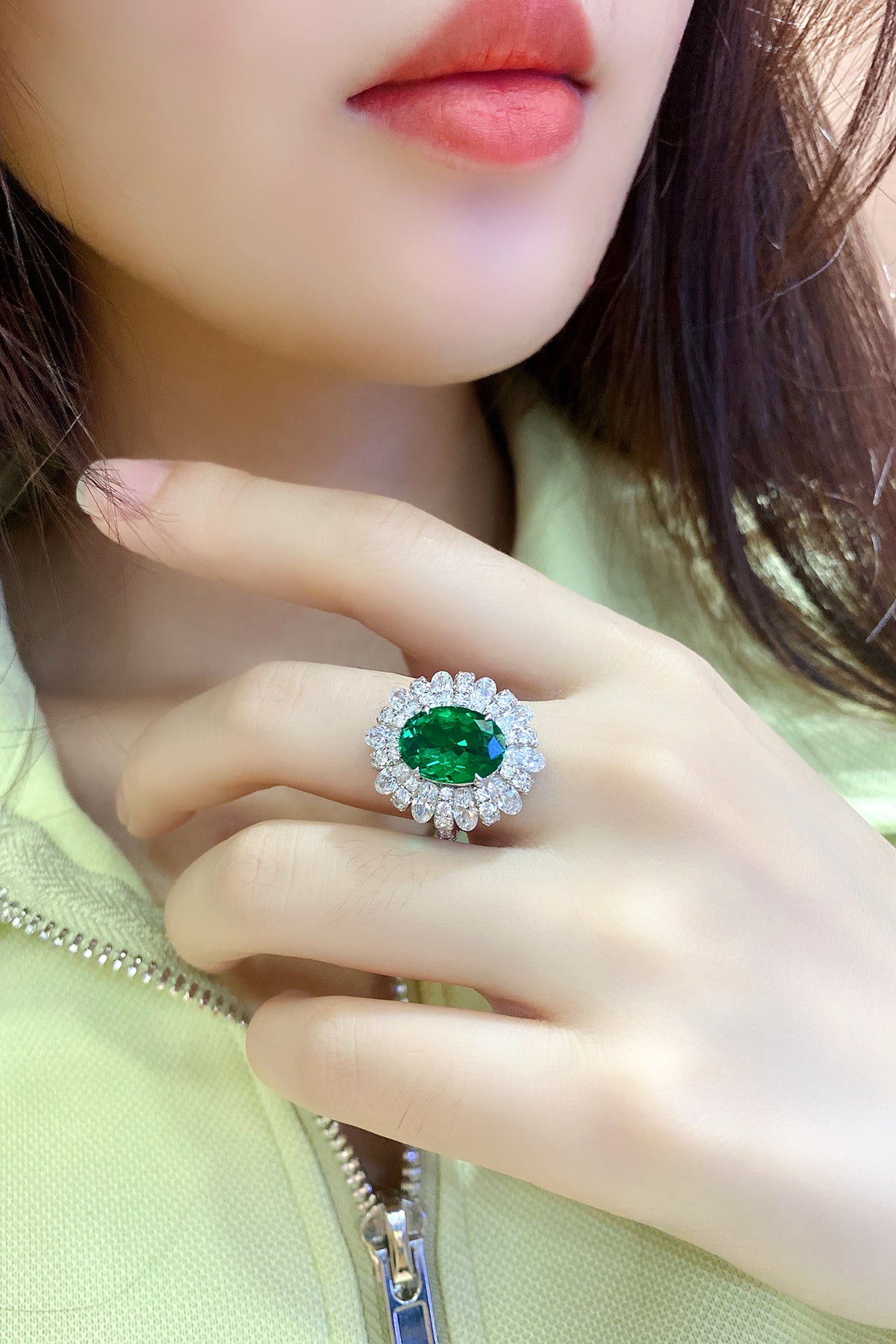 ANSTER JEWELRY 4.1 CTW Oval Lab Grown Emerald 18K Gold Ring plated