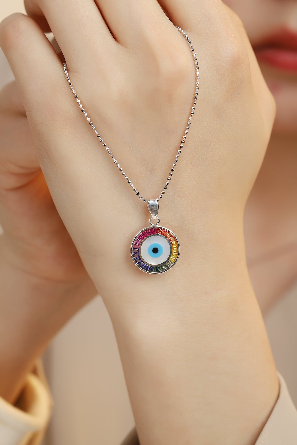 ANSTER Jewelry Princess Lab Grown Rainbow Eye S925 Necklace plated