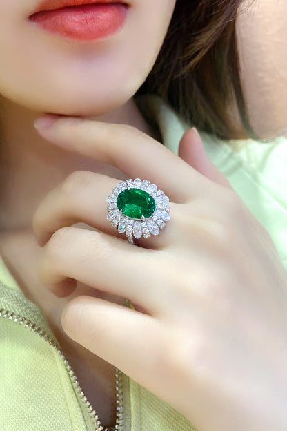 ANSTER JEWELRY 4.1 CTW Oval Lab Grown Emerald 18K Gold Ring plated