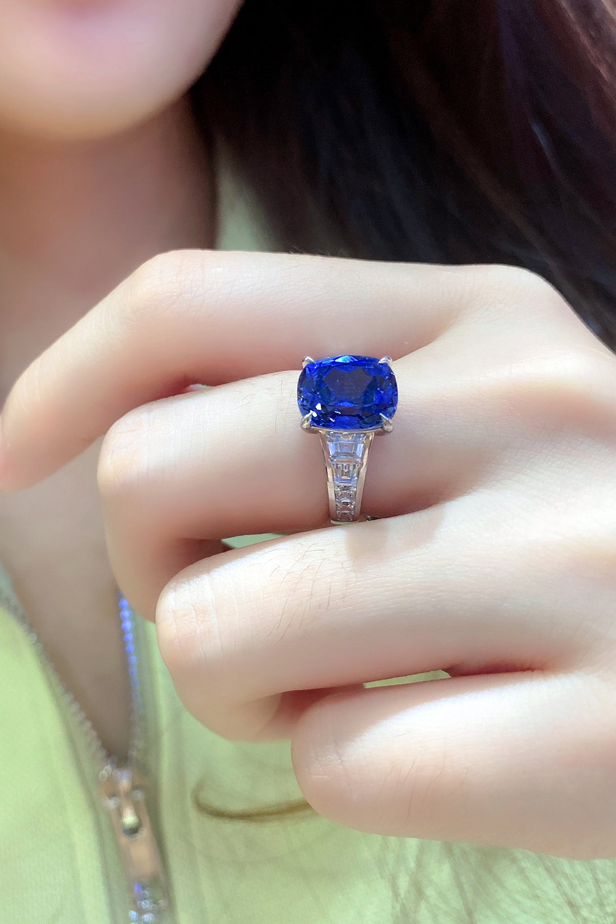 5.5 CTW Princess Lab Grown Sapphire S925 Ring plated
