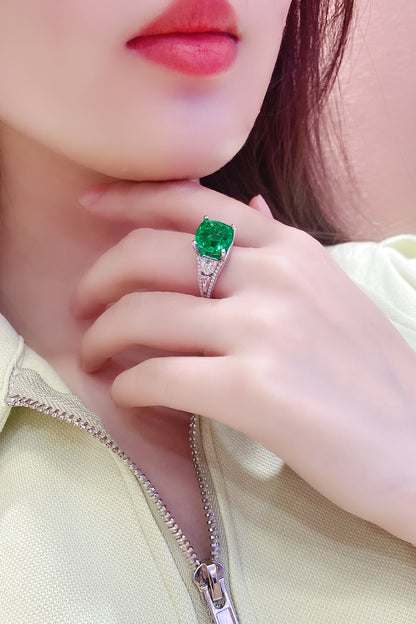 ANSTER JEWELRY 5.1 CTW Cushion Lab Grown Emerald 18K Gold Ring plated