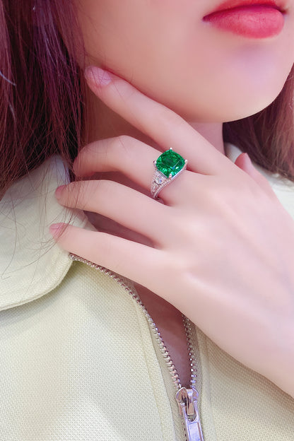 ANSTER JEWELRY 5.1 CTW Cushion Lab Grown Emerald 18K Gold Ring plated