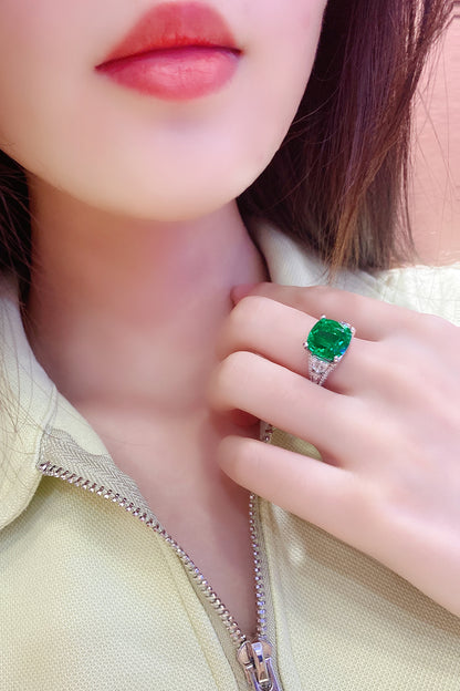 ANSTER JEWELRY 5.1 CTW Cushion Lab Grown Emerald 18K Gold Ring plated