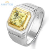 ANSTER JEWELRY 3.5 CT Asscher Cut PT950 Platinum Fancy Yellow Lab Grown Diamond Men Ring