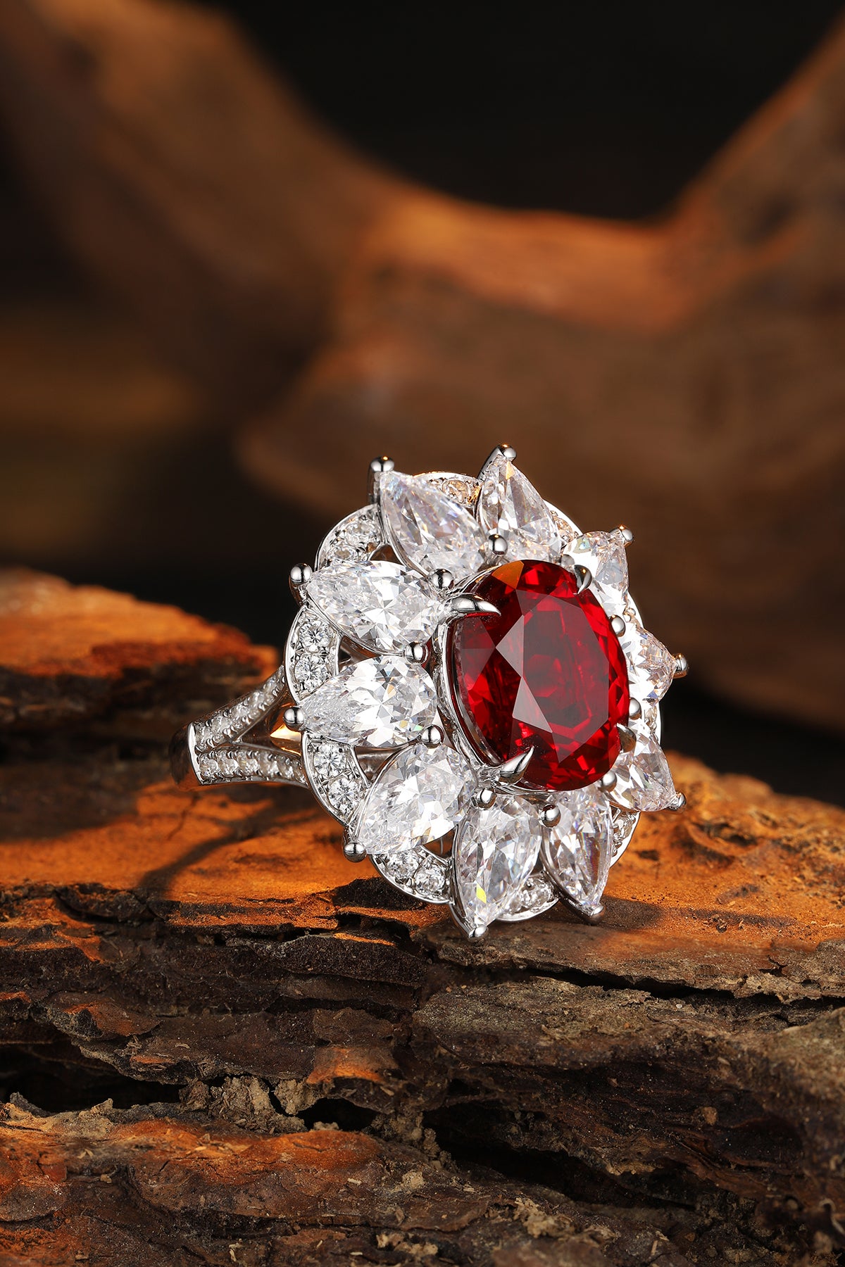6.6 CTW Oval Lab Grown Ruby S925 Ring plated