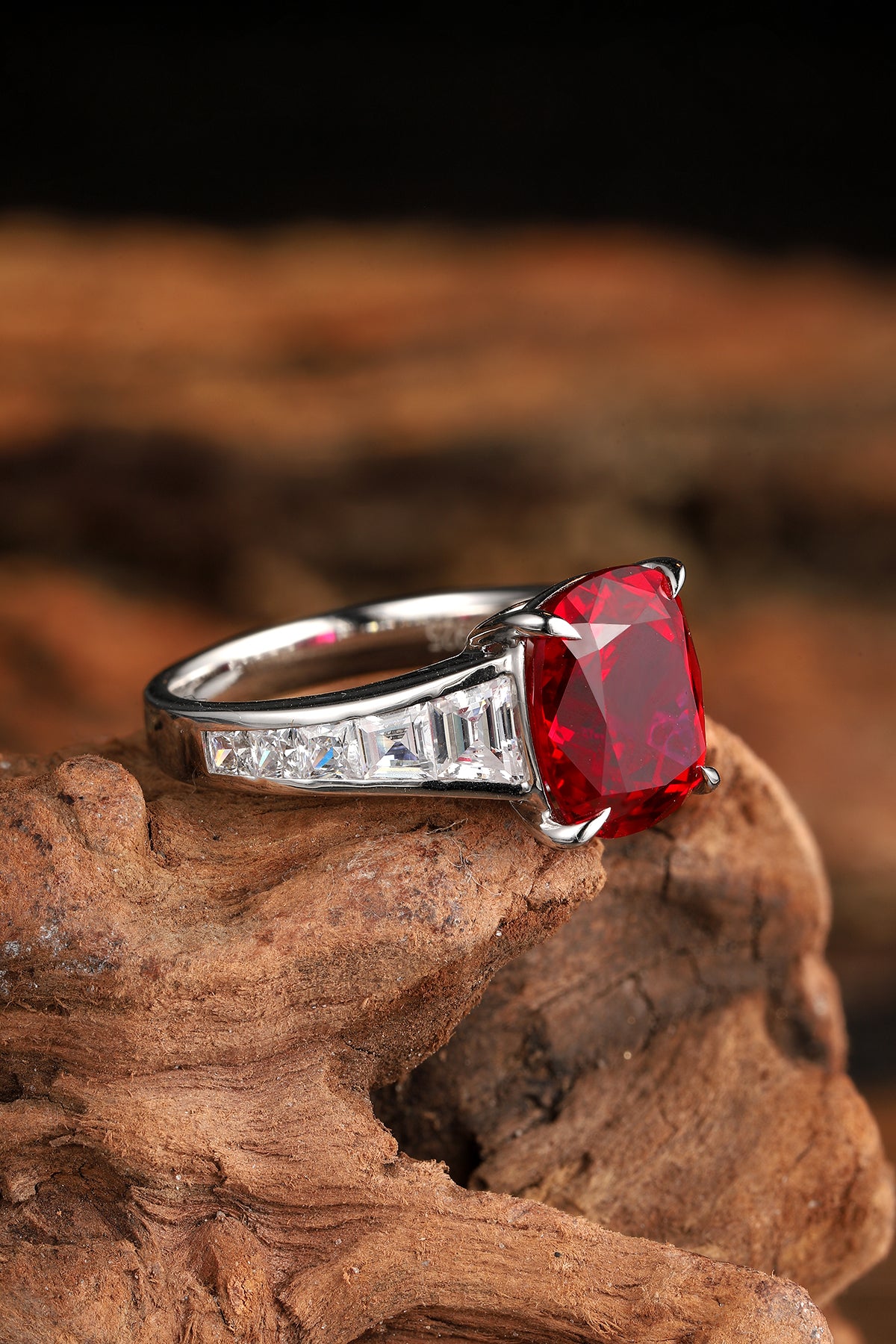 5.5 CTW Princess Lab Grown Ruby S925 Ring plated