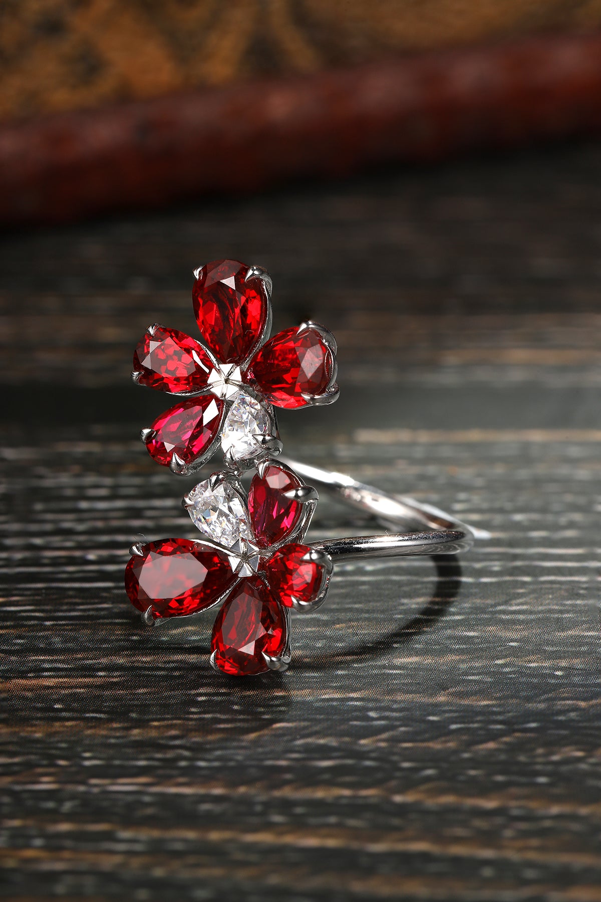 5.8 CTW Pear Lab Grown Ruby S925 Ring plated