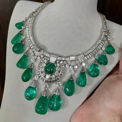 ANSTER Custom Sotheby's Hign Jewelry White Gold Lab Grown Emerald Necklace with GRC