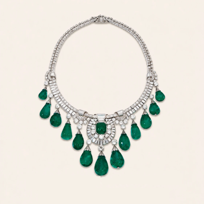 ANSTER Custom Sotheby's Hign Jewelry White Gold Lab Grown Emerald Necklace with GRC