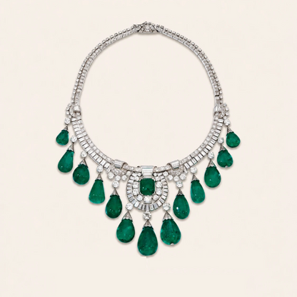 ANSTER Custom Sotheby's Hign Jewelry White Gold Lab Grown Emerald Necklace with GRC