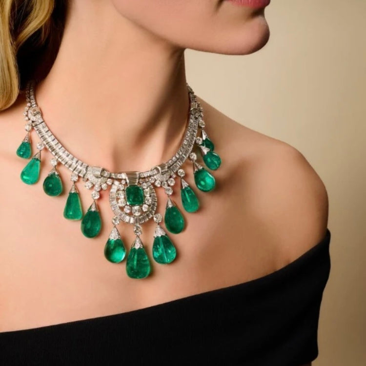 ANSTER Custom Sotheby's Hign Jewelry White Gold Lab Grown Emerald Necklace with GRC
