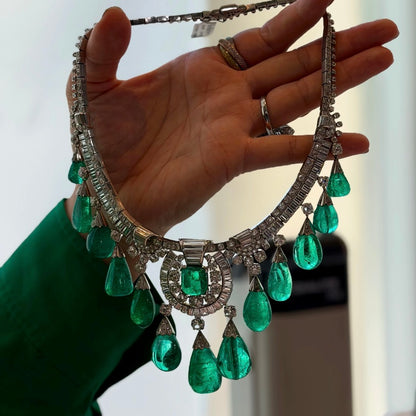 ANSTER Custom Sotheby's Hign Jewelry White Gold Lab Grown Emerald Necklace with GRC