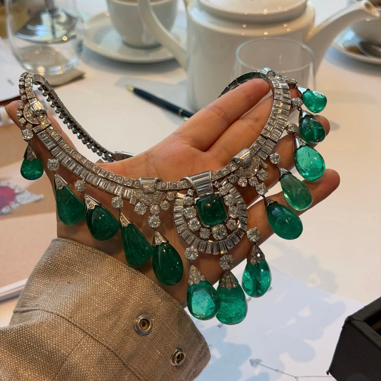 ANSTER Custom Sotheby's Hign Jewelry White Gold Lab Grown Emerald Necklace with GRC
