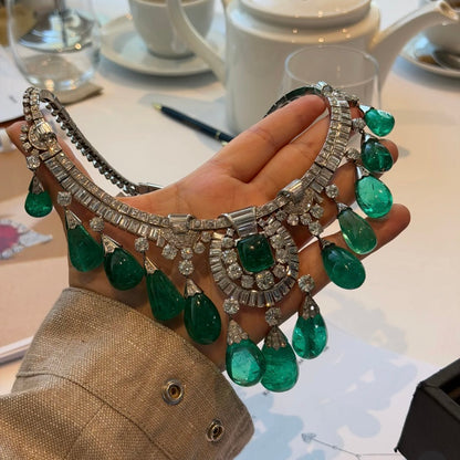 ANSTER Custom Sotheby's Hign Jewelry White Gold Lab Grown Emerald Necklace with GRC