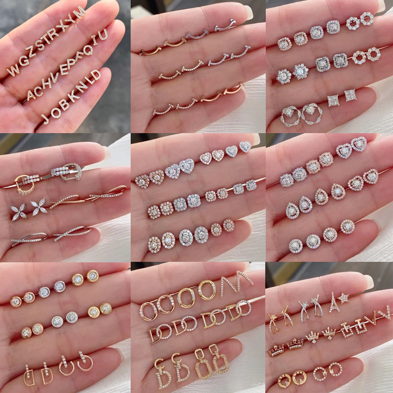 ANSTER Custom Fashion Jewelry 26 Initial Letter Stud Earrings 9K/10K/14K/18K Gold Jewelry