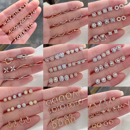 ANSTER Custom Fashion Jewelry 26 Initial Letter Stud Earrings 9K/10K/14K/18K Gold Jewelry
