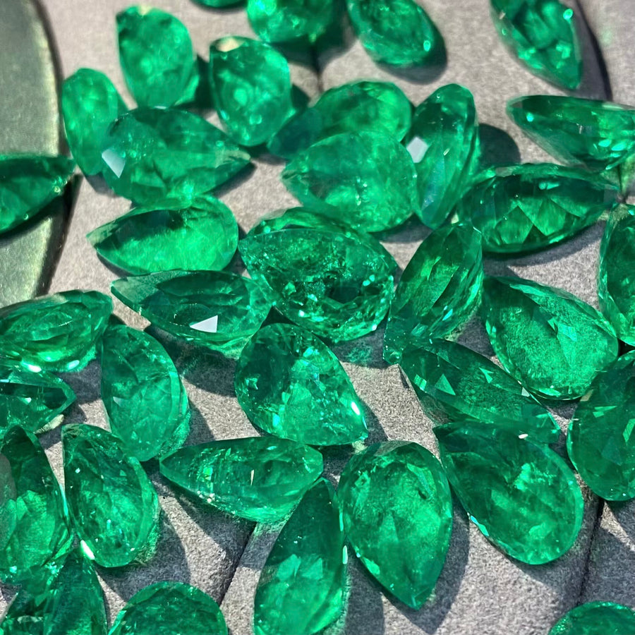ANSTER Jewelry Custom 18K White Gold Pear cut Lab Grown Emerald Earrings with GIA