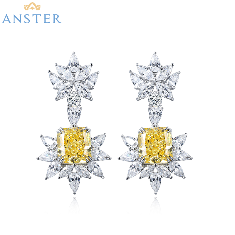 ANSTER Jewelry OEM IGI Platinum PT950 Radiant Cut Yellow Lab Grown Diamond Earrings