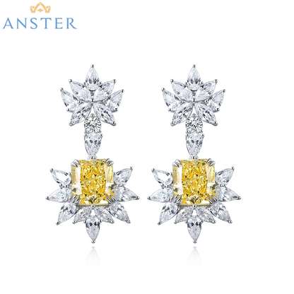 ANSTER Jewelry OEM IGI Platinum PT950 Radiant Cut Yellow Lab Grown Diamond Earrings