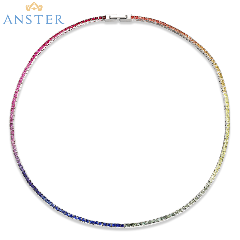 Colar ANSTER Jewelry Princesa Lab Grown Rainbow Letter S925 banhado a ouro