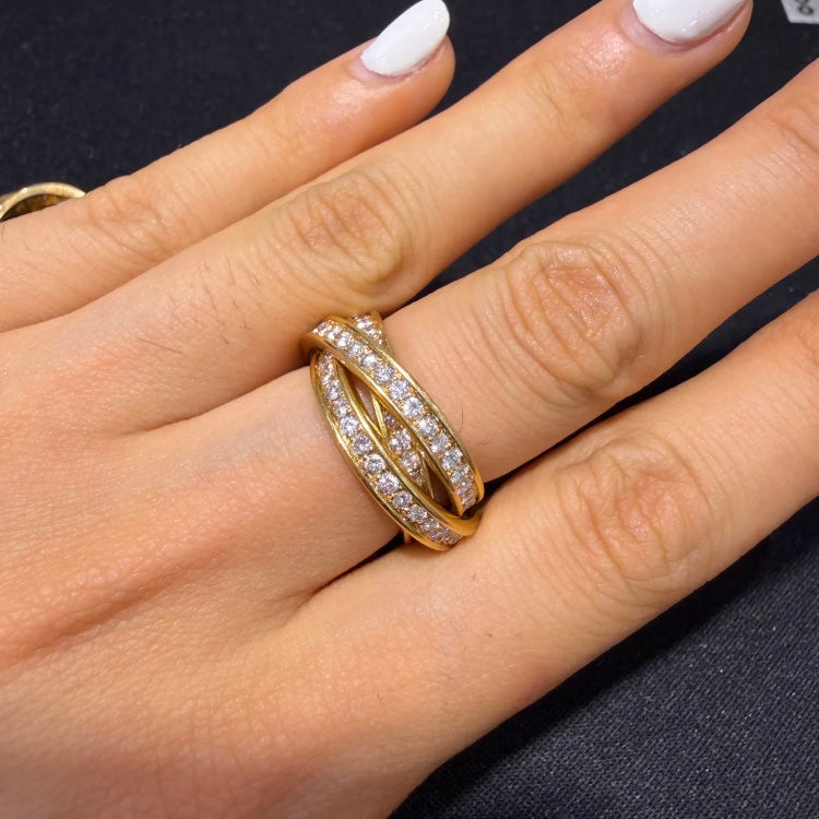 ANSTER Wholesales Price Trinity Band Ring Melee Lab Grown Diamond Gold Ring with IGI