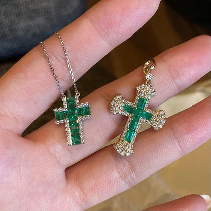 ANSTER Jewelry Custom Cross White Gold Jewelry Lab Grown Emerald Pendant Necklace with GRC