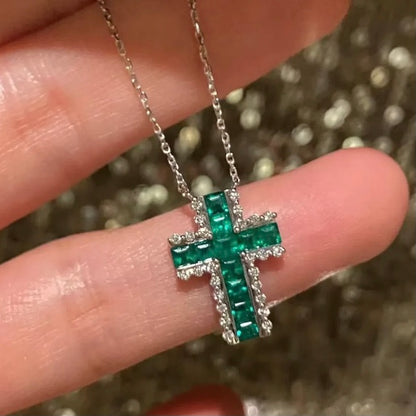 ANSTER Jewelry Custom Cross White Gold Jewelry Lab Grown Emerald Pendant Necklace with GRC