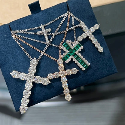 ANSTER Jewelry Custom Cross White Gold Jewelry Lab Grown Emerald Pendant Necklace with GRC