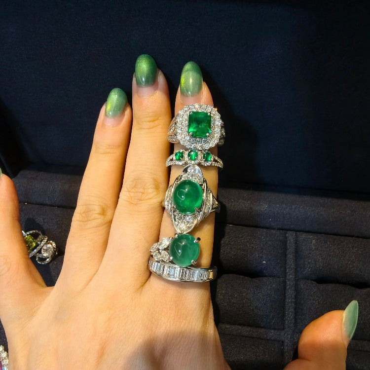 ANSTER Wholesales Price Lab Grown Emerald Ring with GRC Lab Gemstone 18K White Gold Ring