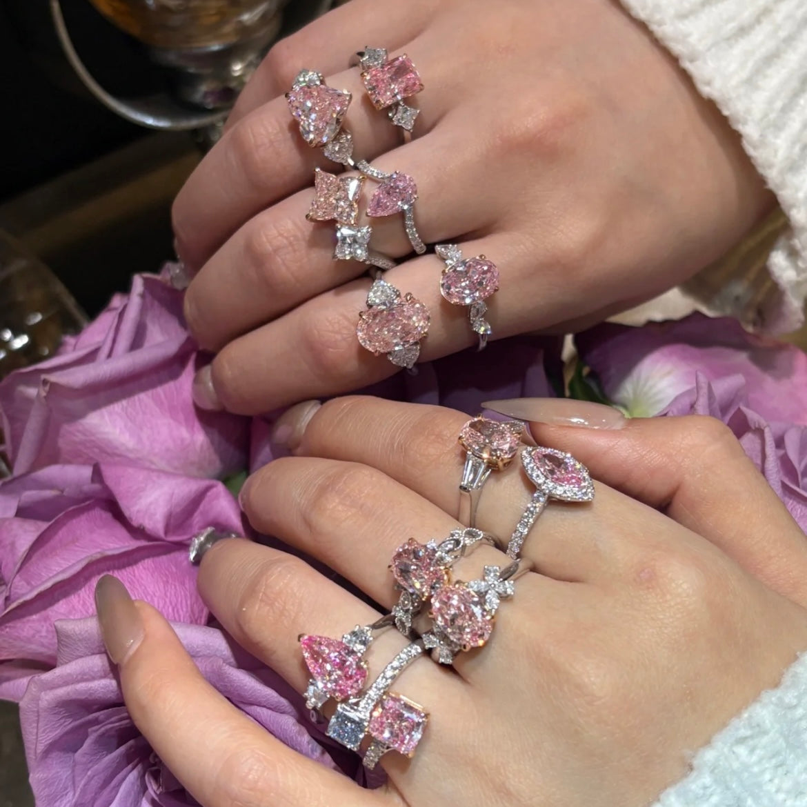 ANSTER Jewelry Anel de diamante ético feito à mão em ouro 18K com lapidação pera cultivado em laboratório 