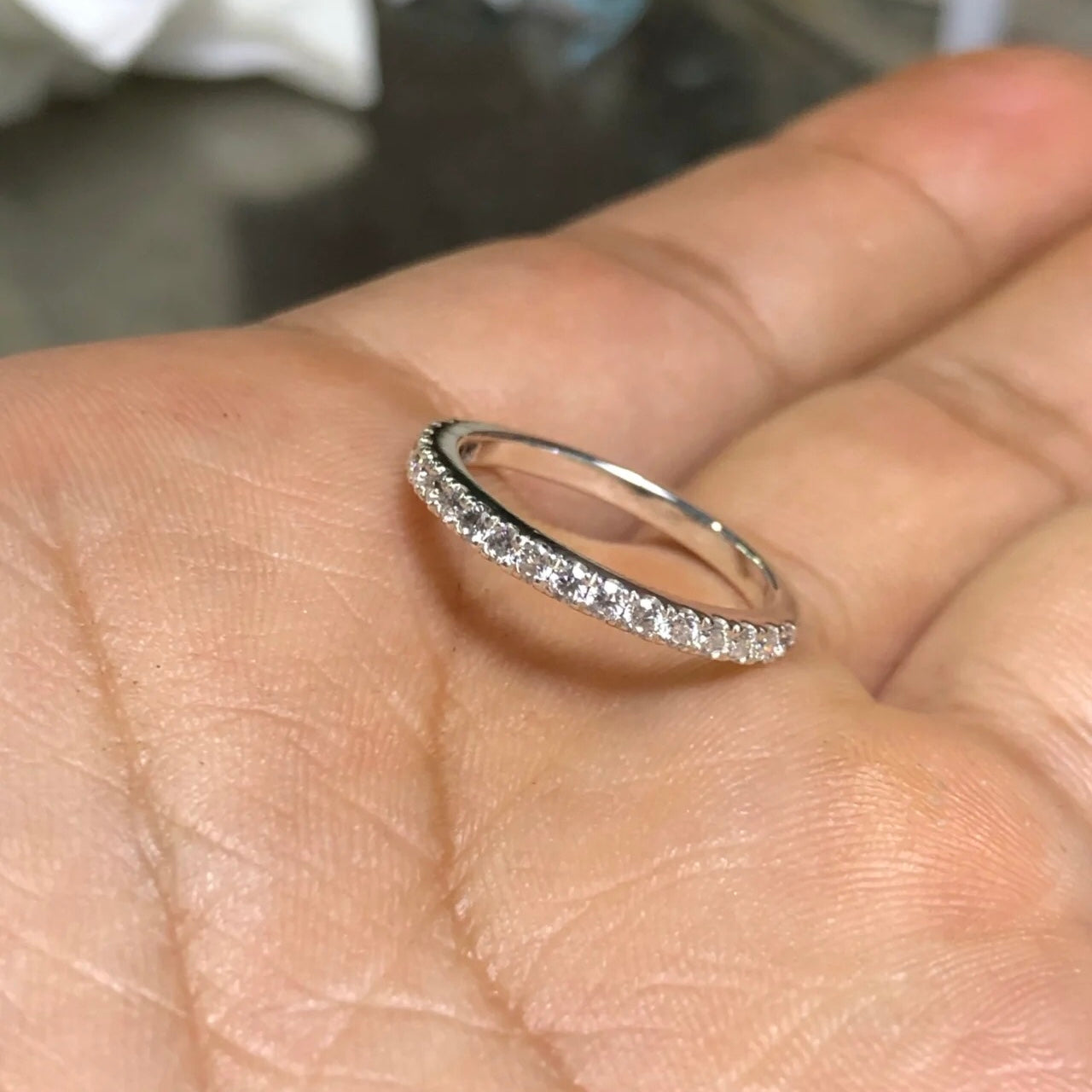 ANSTER Wholesales Price 1.8mm Lab Grown Diamonds Half Eternity Ring with IGI 18K Gold Ring